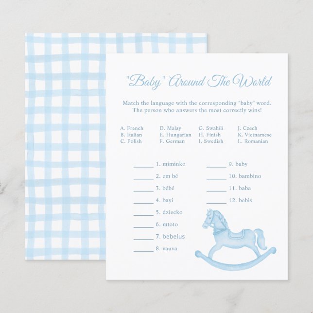 Papier Baby Around the World Game - Blue Shower Activity (Devant / Derrière)
