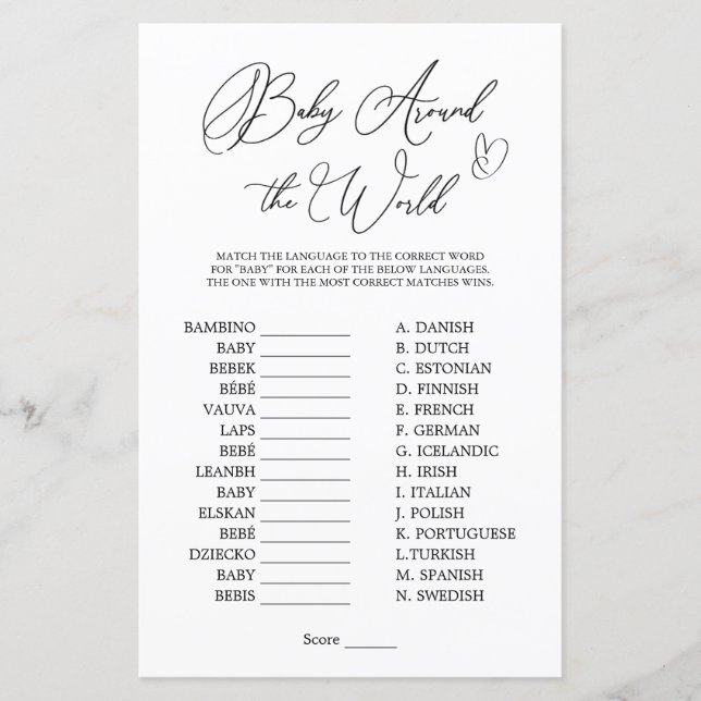 Papier Baby Around the World Minimalist Baby shower Jeu (Devant)