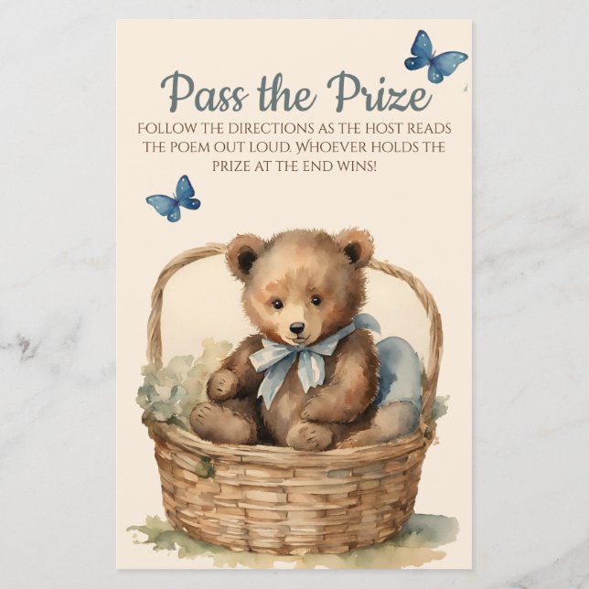 Papier Baby Bear Boy Baby shower Passez le jeu du prix (Dos)