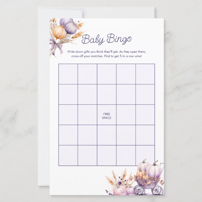 Papier Baby Bingo Automne Purple Citrouille Baby shower J (Devant)