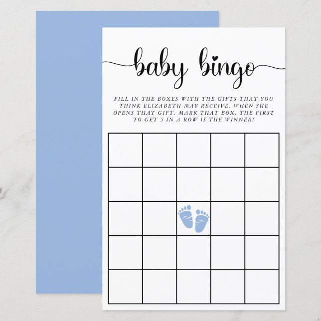 Papier Baby Bingo Blue Baby Boy Shower Jeu (Devant / Derrière)