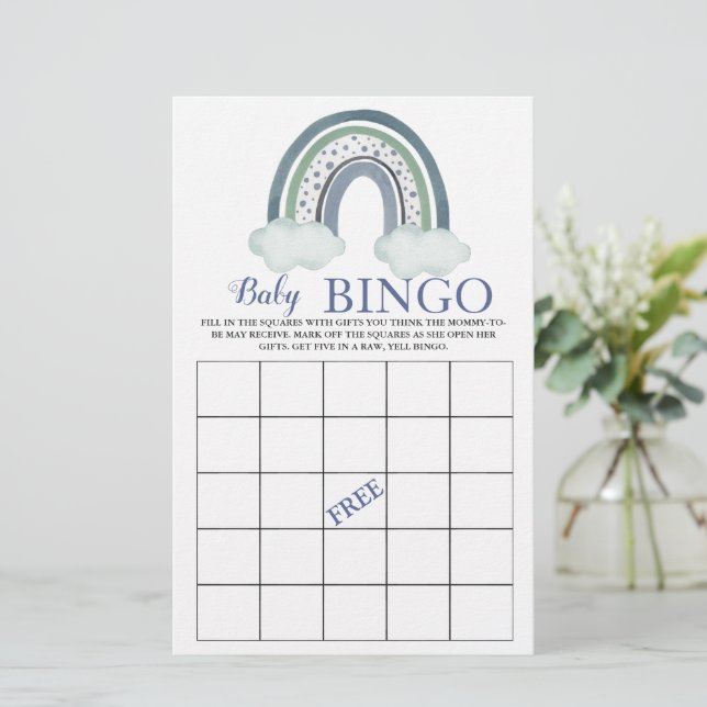 Papier Baby Bingo Blue Rainbow Baby Boy Shower Jeu (Debout devant)