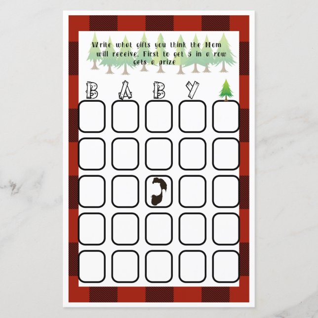 Papier Baby Bingo Little Lumberjack Baby shower Jeu (Devant)