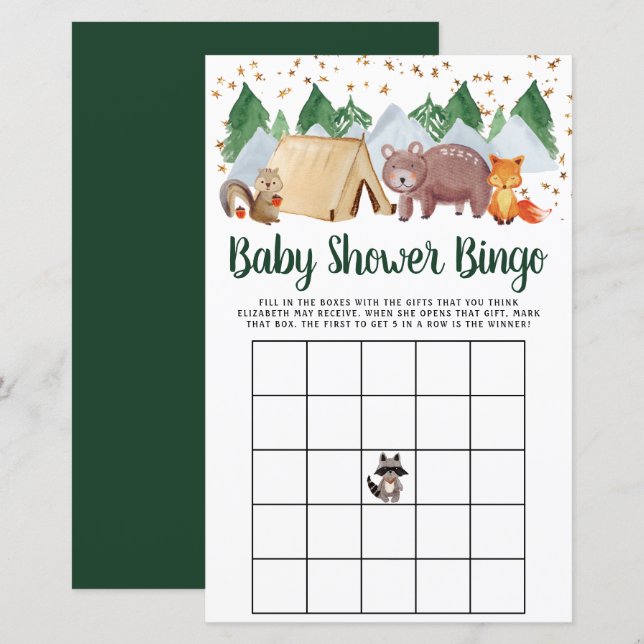 Papier Baby Bingo Rustic Woodland Animaux Jeu de douche (Devant / Derrière)