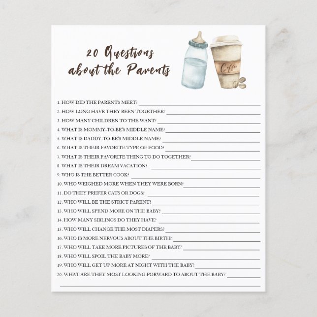Papier Baby brasse du café - 20 questions sur le parent (Devant)
