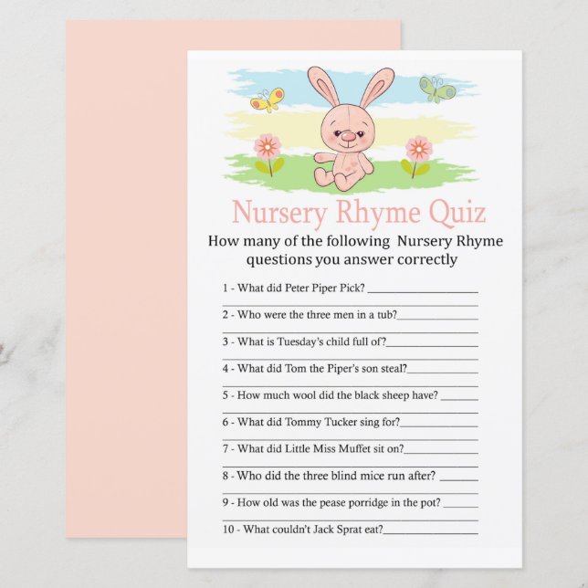 Papier Baby bunny Nursery Rhyme jeu de baby shower (Devant / Derrière)