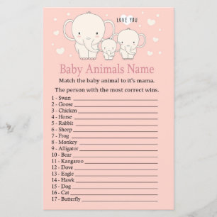 Papier Baby Elephant Baby Animaux Nom Jeu