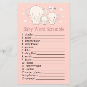 Papier Baby Elephant Baby jeu de mots scramble