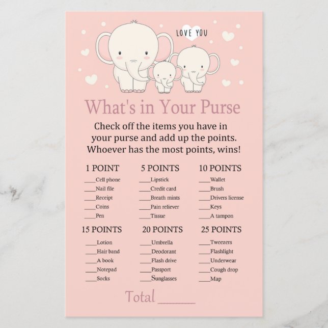 Papier Baby Elephant Ce qui est dans votre jeu de sacs à  (Devant)