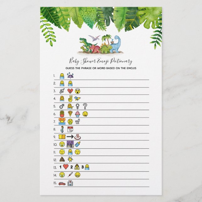 Papier Baby Emoji Dinosaur Baby shower Jeu (Devant)