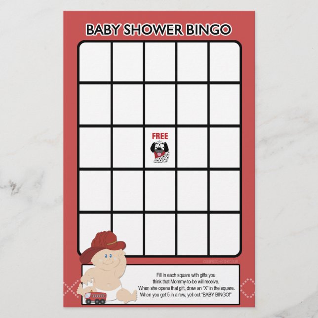 Papier Baby Firefighter Baby shower Jeu de Bingo (Devant)