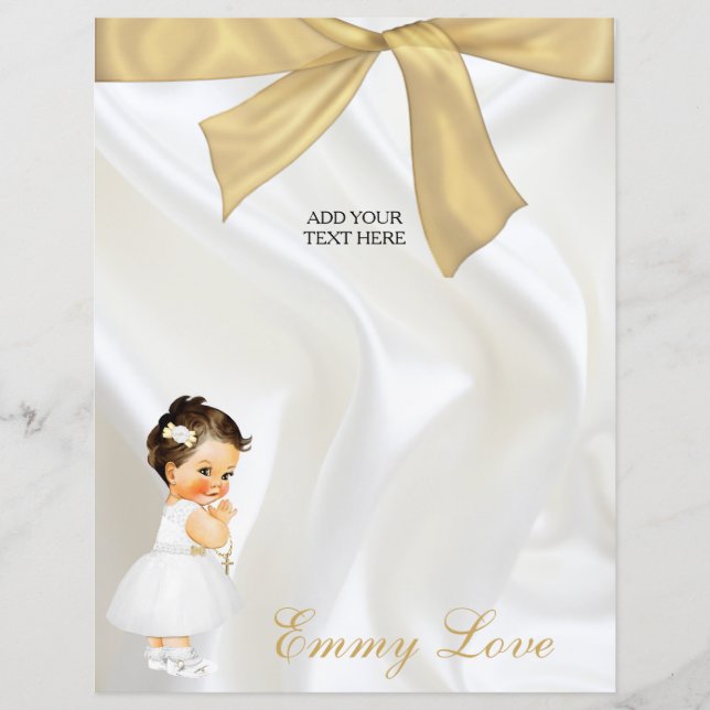 Papier Baby Girl Baptism Christening White Gold (Devant)