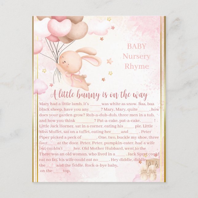 Papier Baby Girl Bunny Baby shower Jeu (Devant)