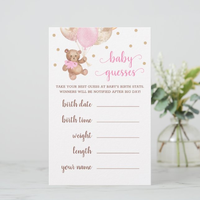 Papier Baby Guesses Jeu Baby shower Teddy Bear (Debout devant)