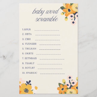 Papier Baby in Bloom Baby shower Word Scramble Jeu