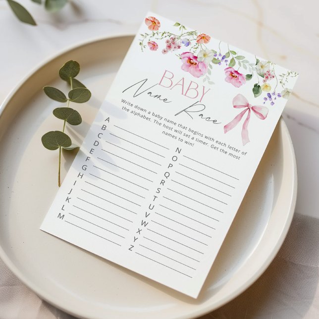 Papier Baby Name Race Fleur sauvage Bow jeu de baby showe (Créateur téléchargé)