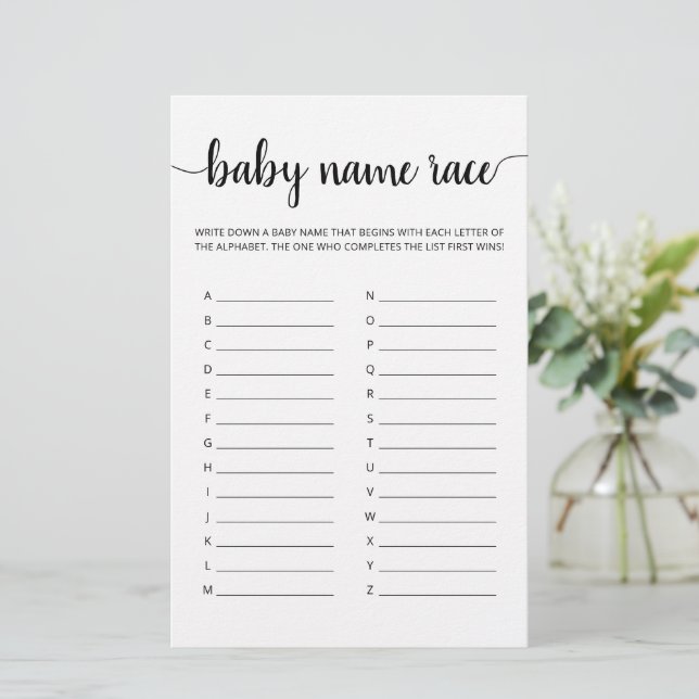 Papier Baby Name Race Jeu Baby shower partie (Debout devant)