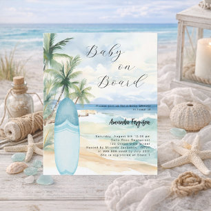 Papier Baby on Board surf board garçon Baby shower invita