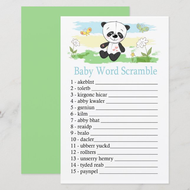 Papier Baby panda Baby word scrambule jeu (Devant / Derrière)