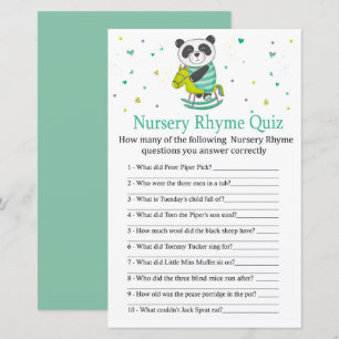 Papier Baby Panda Nursery Rhyme Quiz jeu de baby shower