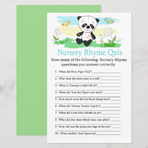 Papier Baby panda Nursery Rhyme Quiz jeu de baby shower