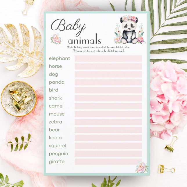 Papier Baby Panda Peonies Jungle Baby Animal Guess Game (Whimsical baby panda in peony jungle - ideal for baby animal guessing game at your shower!

)