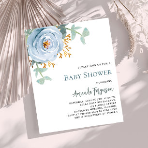 Papier Baby shower à budget floral bleu poussiéreux