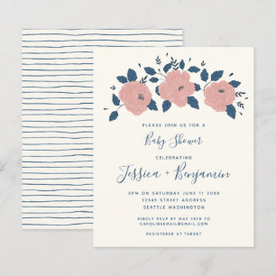 Papier Baby shower à fleurs de jardin bleu élégant et éco