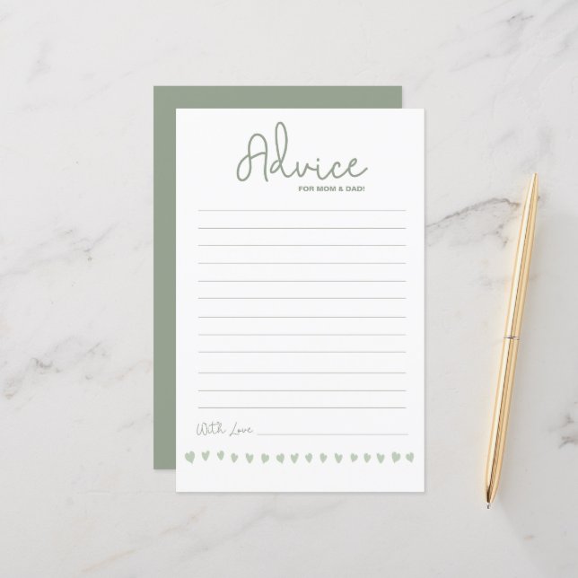 Papier Baby Shower Advice for mom and dad Gender neutral  (Devant/Arrière en situation)