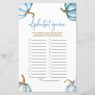 Papier Baby shower Alphabet Citrouille Bleu Automne