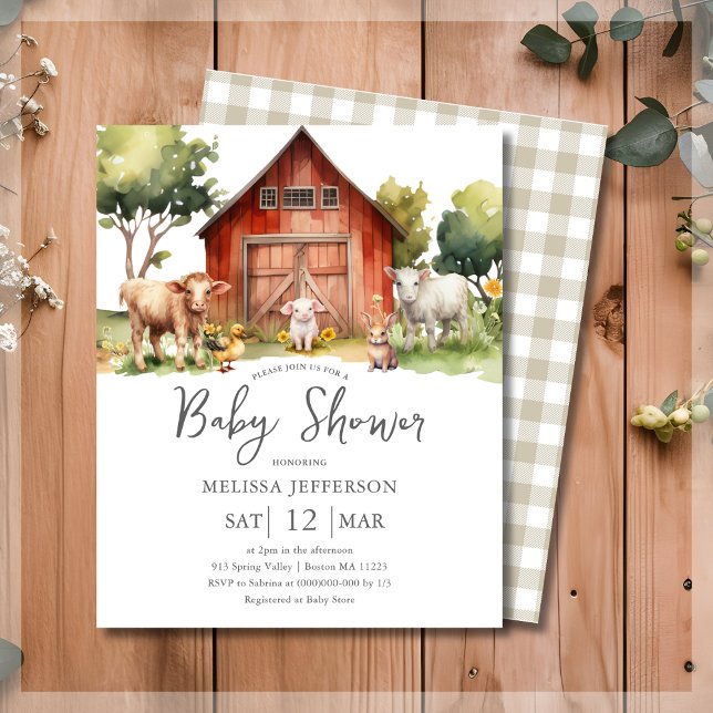 Papier Baby shower animal agricole mignon Invitation budg (Créateur téléchargé)