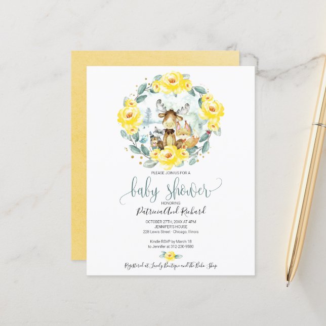 Papier Baby Shower Animaux de la Forêt Économique (Devant/Arrière en situation)