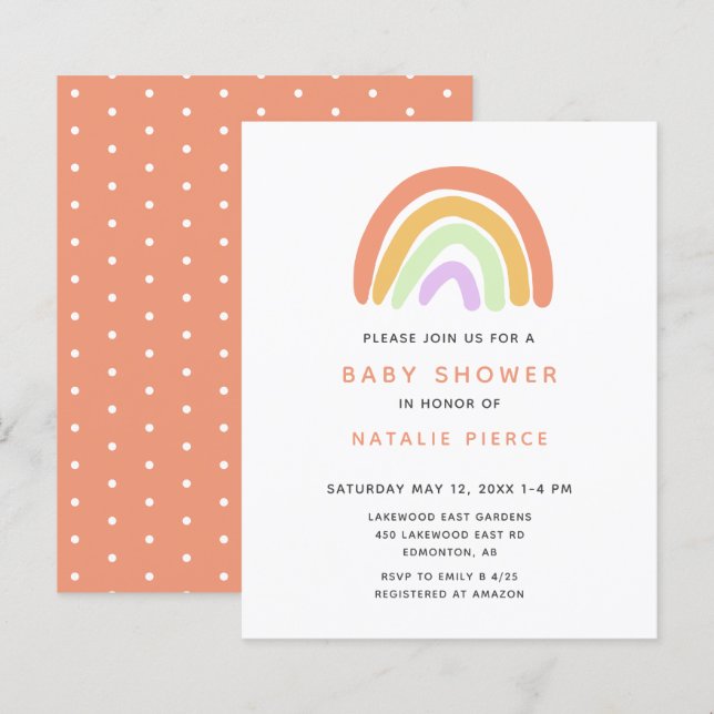 Papier Baby shower arc-en-ciel budget mignon simple Pêche (Devant / Derrière)