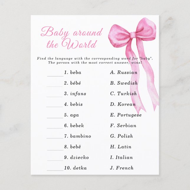 Papier Baby shower arc rose - Baby autour du monde jeu (Devant)