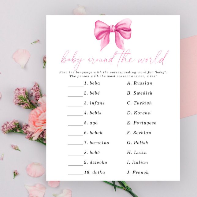 Papier Baby shower arc rose - Baby autour du monde jeu (Créateur téléchargé)