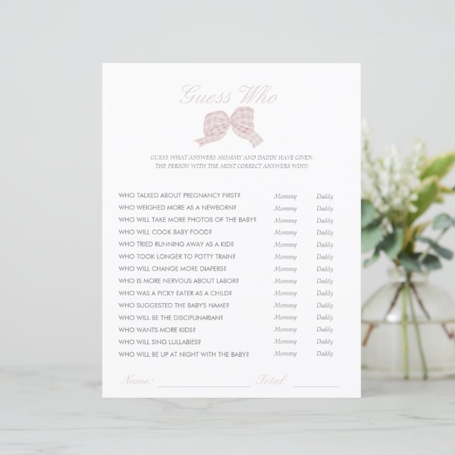 Papier Baby shower arc rose deviner qui jeu (Debout devant)