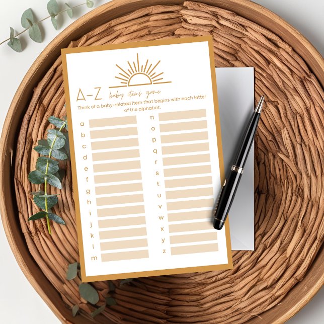 Papier Baby shower bébé A-Z jeu Sunshine Boho (Créateur téléchargé)