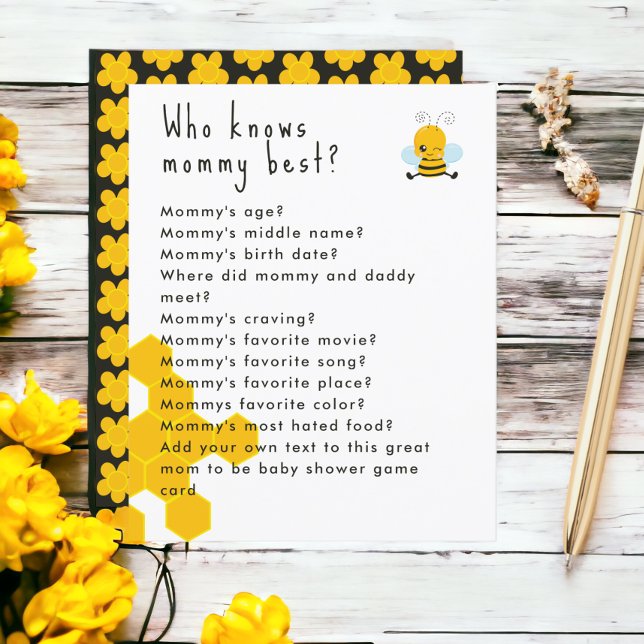 Papier Baby shower Bee et Flower Party (Baby Shower Party Games with bee and flower pattern from Ricaso)