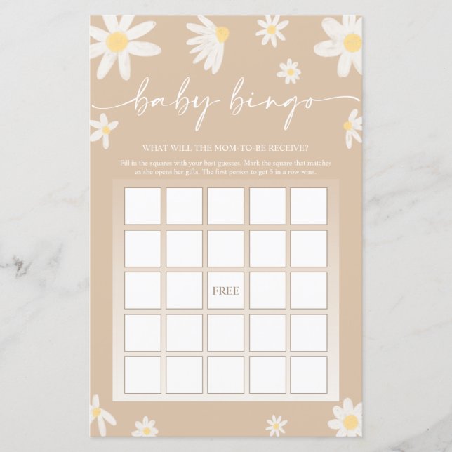 Papier Baby shower beige Jeu de Bingo (Devant)