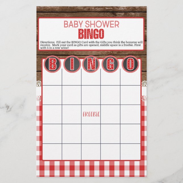 Papier Baby shower BINGO - Bébé rouge Q (Devant)