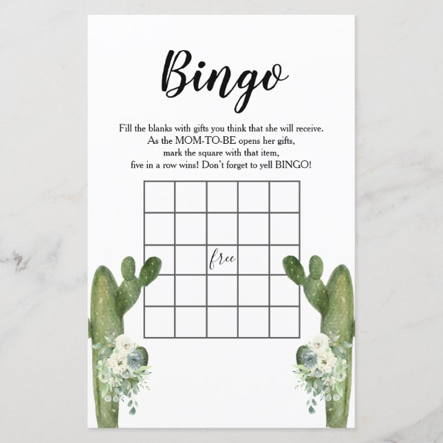 Papier Baby shower Bingo Cactus Floral Taco 'à propos de  (Devant)