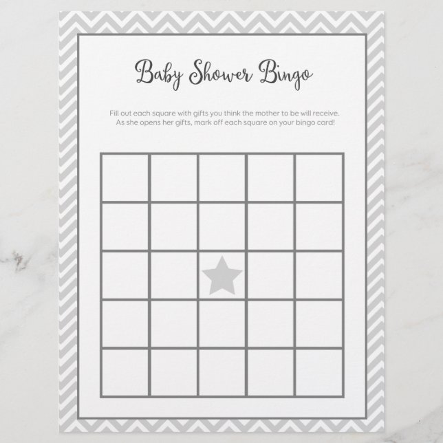 Papier Baby shower Bingo Grey Chevron (Devant)