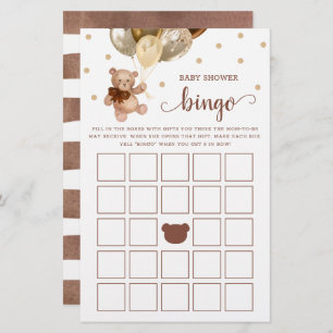 Papier Baby shower Bingo Jeu Cadeaux Bingo Teddy Bear