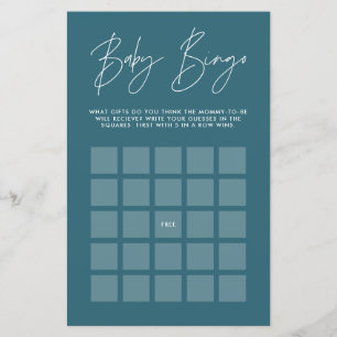 Papier Baby shower bingo moderne élégant turquoise bleu