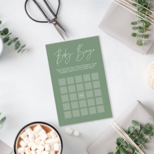 Papier Baby shower bingo moderne sauge vert