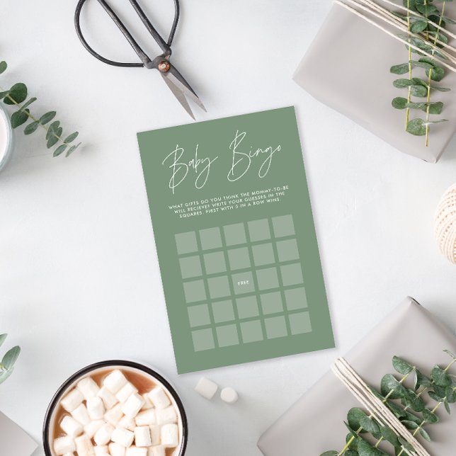Papier Baby shower bingo moderne sauge vert (Créateur téléchargé)