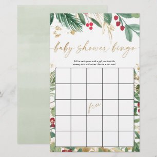 Papier Baby shower bingo Noël vacances verdure or
