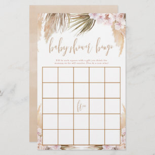 Papier Baby shower bingo Pampas herbe thème boho
