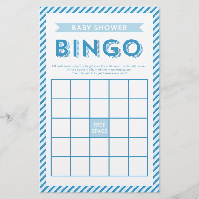 Papier Baby shower bleu moderne Jeu de Bingo (Devant)