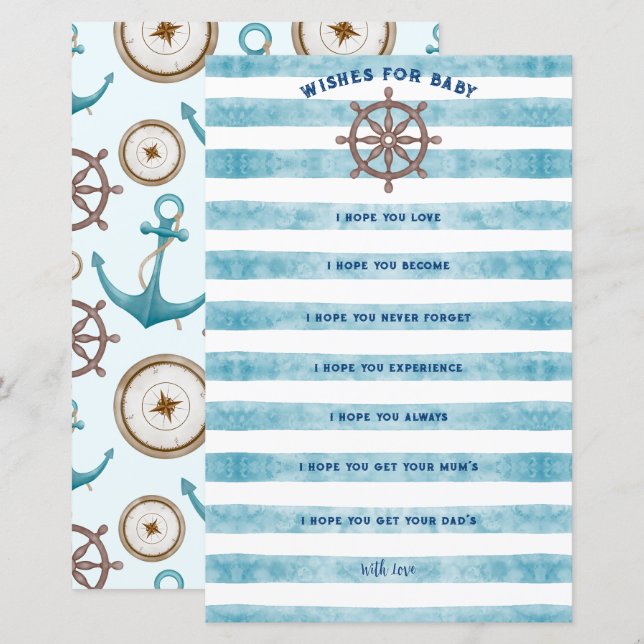 Papier Baby shower Bleu Nautique Voiles Pour Bébé (Devant / Derrière)